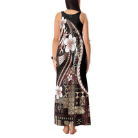 Samoa Siapo Tribal Pattern Tank Maxi Dress Brown Polynesian Plumeria Tapa Motif LT9 - Polynesian Pride