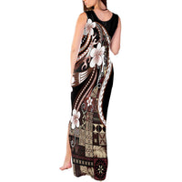 Samoa Siapo Tribal Pattern Tank Maxi Dress Brown Polynesian Plumeria Tapa Motif LT9 - Polynesian Pride