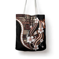 Samoa Siapo Tribal Pattern Tote Bag Brown Polynesian Plumeria Tapa Motif LT9 - Polynesian Pride
