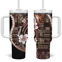 Samoa Siapo Tribal Pattern Tumbler With Handle Brown Polynesian Plumeria Tapa Motif LT9 One Size: 40 oz Brown - Polynesian Pride