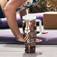 Samoa Siapo Tribal Pattern Tumbler With Handle Brown Polynesian Plumeria Tapa Motif LT9 - Polynesian Pride