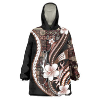 Samoa Siapo Tribal Pattern Wearable Blanket Hoodie Brown Polynesian Plumeria Tapa Motif LT9 One Size Brown - Polynesian Pride