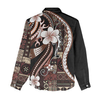 Samoa Siapo Tribal Pattern Women Casual Shirt Brown Polynesian Plumeria Tapa Motif LT9 - Polynesian Pride