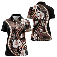 Samoa Siapo Tribal Pattern Women Polo Shirt Brown Polynesian Plumeria Tapa Motif LT9 - Polynesian Pride