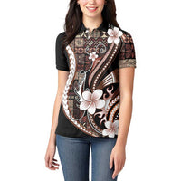 Samoa Siapo Tribal Pattern Women Polo Shirt Brown Polynesian Plumeria Tapa Motif LT9 - Polynesian Pride