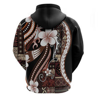 Samoa Siapo Tribal Pattern Zip Hoodie Brown Polynesian Plumeria Tapa Motif LT9 - Polynesian Pride