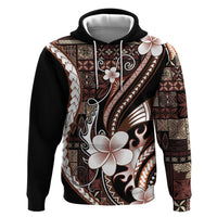 Samoa Siapo Tribal Pattern Zip Hoodie Brown Polynesian Plumeria Tapa Motif LT9 Pullover Hoodie Brown - Polynesian Pride