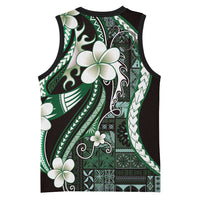 Samoa Siapo Tribal Pattern Basketball Jersey Forest Green Polynesian Plumeria Tapa Motif LT9 - Polynesian Pride