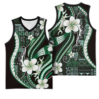 Samoa Siapo Tribal Pattern Basketball Jersey Forest Green Polynesian Plumeria Tapa Motif LT9 - Polynesian Pride