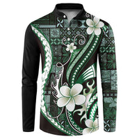 Samoa Siapo Tribal Pattern Button Sweatshirt Forest Green Polynesian Plumeria Tapa Motif LT9 Green - Polynesian Pride