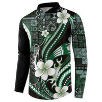 Samoa Siapo Tribal Pattern Button Sweatshirt Forest Green Polynesian Plumeria Tapa Motif LT9 - Polynesian Pride