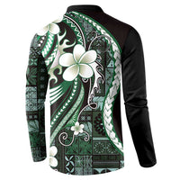 Samoa Siapo Tribal Pattern Button Sweatshirt Forest Green Polynesian Plumeria Tapa Motif LT9 - Polynesian Pride