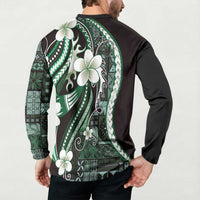 Samoa Siapo Tribal Pattern Button Sweatshirt Forest Green Polynesian Plumeria Tapa Motif LT9 - Polynesian Pride