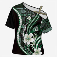 Samoa Siapo Tribal Pattern Cross Shoulder Shirt Forest Green Polynesian Plumeria Tapa Motif LT9 Female Green - Polynesian Pride