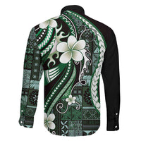 Samoa Siapo Tribal Pattern Family Matching Long Sleeve Bodycon Dress and Hawaiian Shirt Forest Green Polynesian Plumeria Tapa Motif