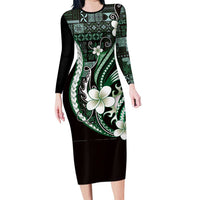 Samoa Siapo Tribal Pattern Family Matching Long Sleeve Bodycon Dress and Hawaiian Shirt Forest Green Polynesian Plumeria Tapa Motif