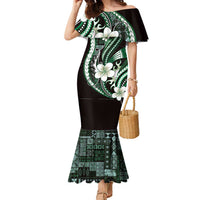 Samoa Siapo Tribal Pattern Family Matching Mermaid Dress and Hawaiian Shirt Forest Green Polynesian Plumeria Tapa Motif
