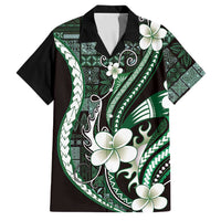Samoa Siapo Tribal Pattern Family Matching Short Sleeve Bodycon Dress and Hawaiian Shirt Forest Green Polynesian Plumeria Tapa Motif