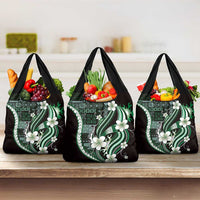 Samoa Siapo Tribal Pattern Grocery Bag Forest Green Polynesian Plumeria Tapa Motif LT9 3-pack One Size Green - Polynesian Pride