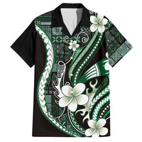Samoa Siapo Tribal Pattern Hawaiian Shirt Forest Green Polynesian Plumeria Tapa Motif