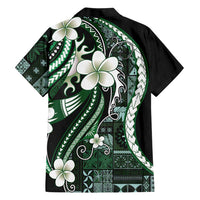 Samoa Siapo Tribal Pattern Hawaiian Shirt Forest Green Polynesian Plumeria Tapa Motif