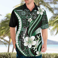 Samoa Siapo Tribal Pattern Hawaiian Shirt Forest Green Polynesian Plumeria Tapa Motif