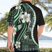Samoa Siapo Tribal Pattern Hawaiian Shirt Forest Green Polynesian Plumeria Tapa Motif