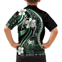 Samoa Siapo Tribal Pattern Hawaiian Shirt Forest Green Polynesian Plumeria Tapa Motif