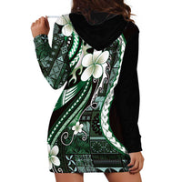 Samoa Siapo Tribal Pattern Hoodie Dress Forest Green Polynesian Plumeria Tapa Motif LT9 - Polynesian Pride