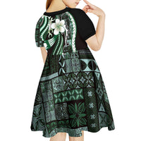 Samoa Siapo Tribal Pattern Kid Short Sleeve Dress Forest Green Polynesian Plumeria Tapa Motif LT9 - Polynesian Pride