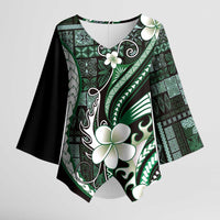 Samoa Siapo Tribal Pattern Kimono Sleeve Blouse Forest Green Polynesian Plumeria Tapa Motif LT9 Female Green - Polynesian Pride