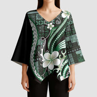 Samoa Siapo Tribal Pattern Kimono Sleeve Blouse Forest Green Polynesian Plumeria Tapa Motif LT9 - Polynesian Pride