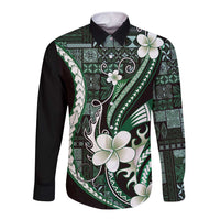 Samoa Siapo Tribal Pattern Long Sleeve Button Shirt Forest Green Polynesian Plumeria Tapa Motif LT9 Unisex Green - Polynesian Pride