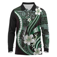 Samoa Siapo Tribal Pattern Long Sleeve Polo Shirt Forest Green Polynesian Plumeria Tapa Motif LT9 Green - Polynesian Pride