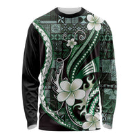 Samoa Siapo Tribal Pattern Long Sleeve Shirt Forest Green Polynesian Plumeria Tapa Motif LT9 Unisex Green - Polynesian Pride