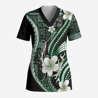 Samoa Siapo Tribal Pattern Scrub Top Forest Green Polynesian Plumeria Tapa Motif LT9 Adult Green - Polynesian Pride