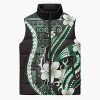 Samoa Siapo Tribal Pattern Sleeveless Puffer Jacket Forest Green Polynesian Plumeria Tapa Motif LT9 Unisex Green - Polynesian Pride