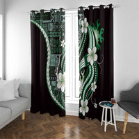 Samoa Siapo Tribal Pattern Window Curtain Forest Green Polynesian Plumeria Tapa Motif LT9 With Grommets Green - Polynesian Pride
