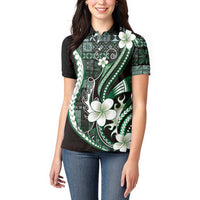 Samoa Siapo Tribal Pattern Women Polo Shirt Forest Green Polynesian Plumeria Tapa Motif LT9 - Polynesian Pride