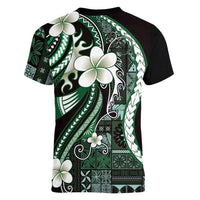 Samoa Siapo Tribal Pattern Women V-Neck T-Shirt Forest Green Polynesian Plumeria Tapa Motif LT9 - Polynesian Pride