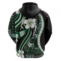 Samoa Siapo Tribal Pattern Zip Hoodie Forest Green Polynesian Plumeria Tapa Motif LT9 - Polynesian Pride