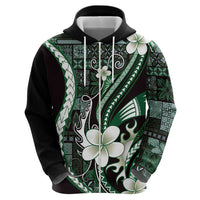 Samoa Siapo Tribal Pattern Zip Hoodie Forest Green Polynesian Plumeria Tapa Motif LT9 - Polynesian Pride
