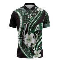 Samoa Siapo Tribal Pattern Zipper Polo Shirt Forest Green Polynesian Plumeria Tapa Motif LT9 Green - Polynesian Pride