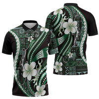 Samoa Siapo Tribal Pattern Zipper Polo Shirt Forest Green Polynesian Plumeria Tapa Motif LT9 - Polynesian Pride
