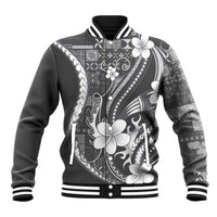 Samoa Siapo Tribal Pattern Baseball Jacket Light Gray Polynesian Plumeria Tapa Motif LT9 Unisex Gray - Polynesian Pride