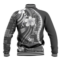 Samoa Siapo Tribal Pattern Baseball Jacket Light Gray Polynesian Plumeria Tapa Motif LT9 - Polynesian Pride