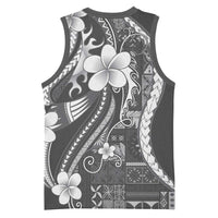 Samoa Siapo Tribal Pattern Basketball Jersey Light Gray Polynesian Plumeria Tapa Motif LT9 - Polynesian Pride