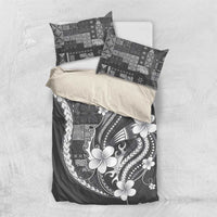 Samoa Siapo Tribal Pattern Bedding Set Light Gray Polynesian Plumeria Tapa Motif LT9 US Twin 172cm x 218cm Gray - Polynesian Pride