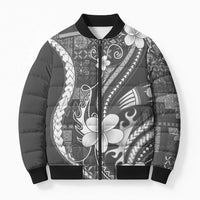 Samoa Siapo Tribal Pattern Bomber Puffer Jacket Light Gray Polynesian Plumeria Tapa Motif LT9 Unisex Gray - Polynesian Pride