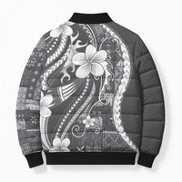 Samoa Siapo Tribal Pattern Bomber Puffer Jacket Light Gray Polynesian Plumeria Tapa Motif LT9 - Polynesian Pride